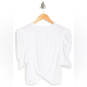Melrose & Market White Twisted Hem Puff Sleeve Top Size XS (2) NWT